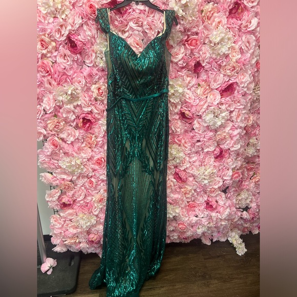 Cinderella Dresses & Skirts - Cinderella Divine size 16 green off the shoulder sequin long dress